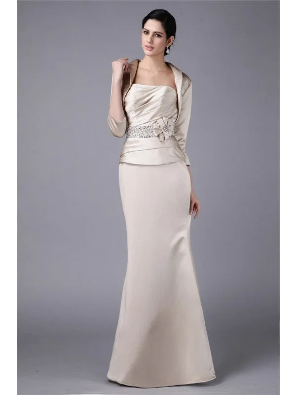 Sheath/Column Strapless Beading Hand-Made Flower  Woven Satin Mother of the Bride Dresses Chiffon unclassified dresses