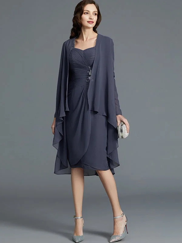 Sheath/Column Sweetheart Chiffon 1/2 Sleeves Knee-Length Mother of the Bride Dresses Cotton unclassified dresses