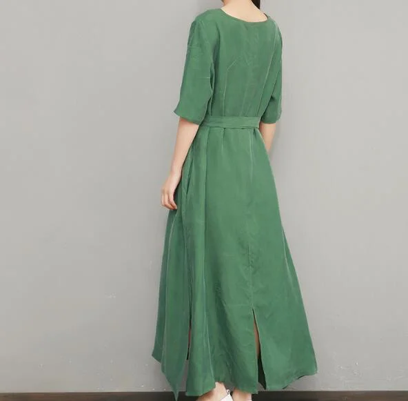 Green Linen Women Dresses Summer Dresses Women 3/4 Sleeves Dresses D9504 Tulle unclassified dresses