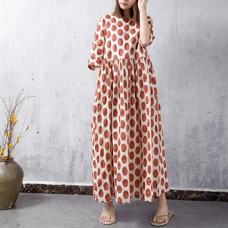 Dot Spring Linen Cotton Women Dresses CH19002 Casual unclassified dresses