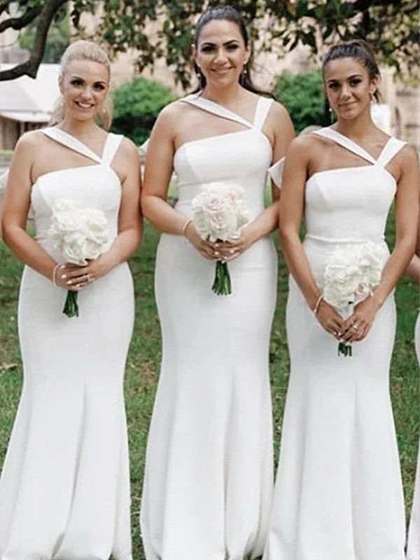 Trumpet/Mermaid Stretch Crepe Ruched Halter Sleeveless Floor-Length Bridesmaid Dresses Summer unclassified dresses