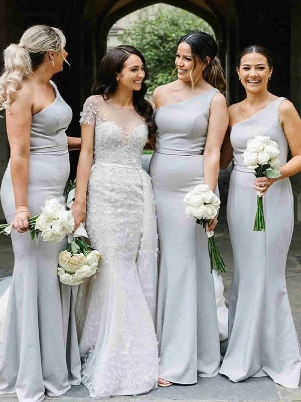 Trumpet/Mermaid Stretch Crepe Ruched One-Shoulder Sleeveless Floor-Length Bridesmaid Dresses Fall unclassified dresses