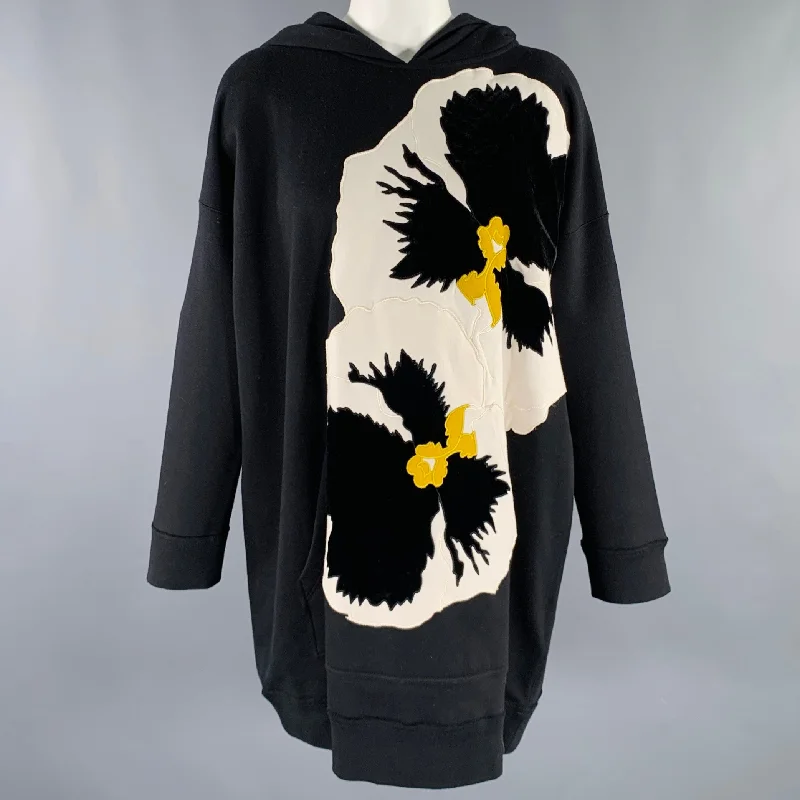 VALENTINO Size XS Black White Yellow Cotton Blend Flower Hooded Dress Soft fabric unclassified dresses