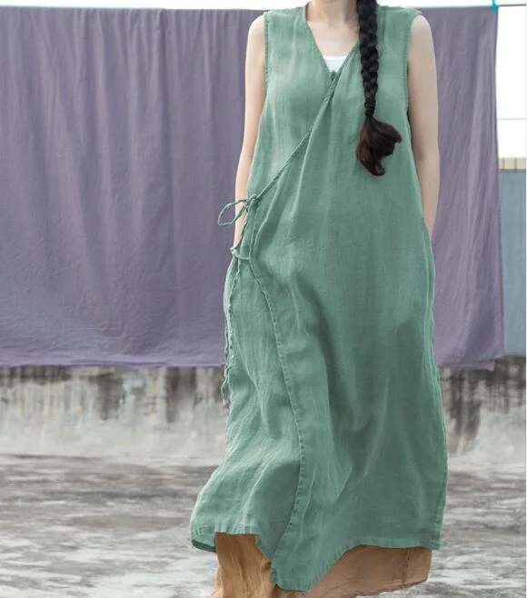 Women Linen Vest Dresses Summer Dresses Women Sleeveless Dresses D9504 Pastel unclassified dresses