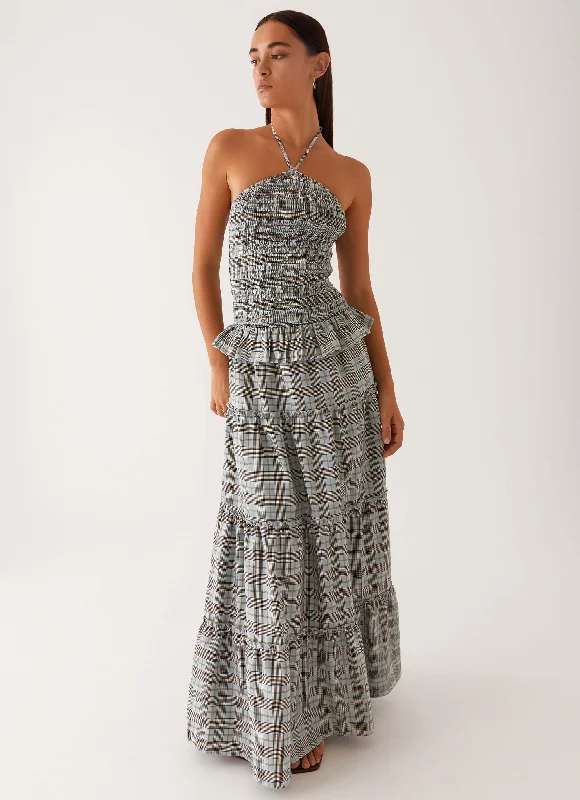 Picture This Maxi Dress - Check Satin Maxi Skirt