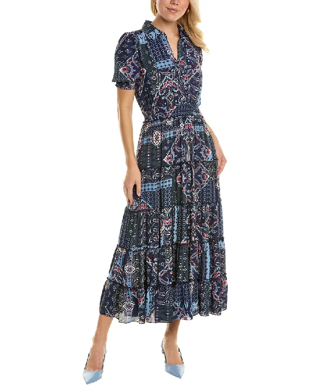 T Tahari Button Down Maxi Dress Floral A-line Skirt