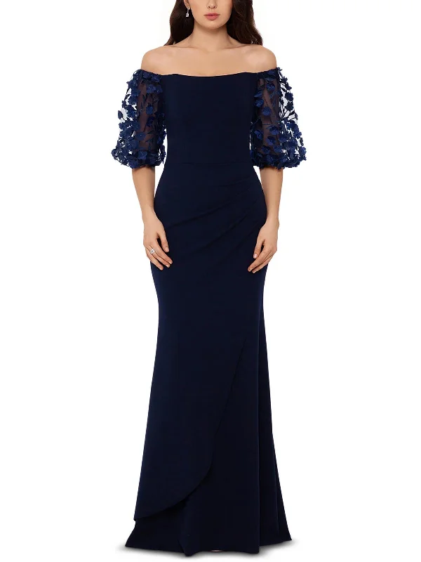 Womens Off-The-Shoulder Long Evening Dress Embellished Maxi Skirt