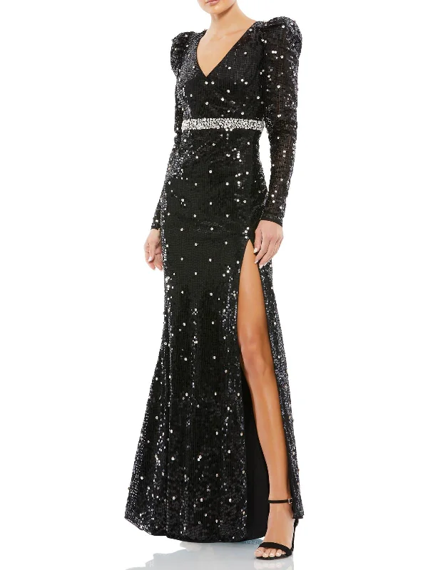 Womens Sequined Long Evening Dress Maxi Skirt Chic