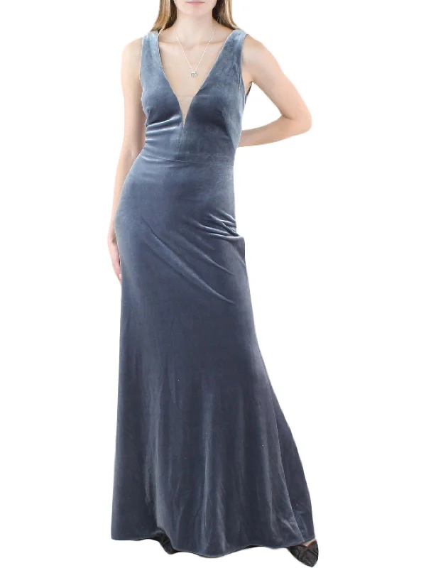 Womens Velvet Long Evening Dress Button-front Maxi Skirt