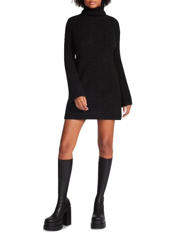 Abbie Womens Knit Cowl Neck Sweaterdress Turtleneck Sweater Dress