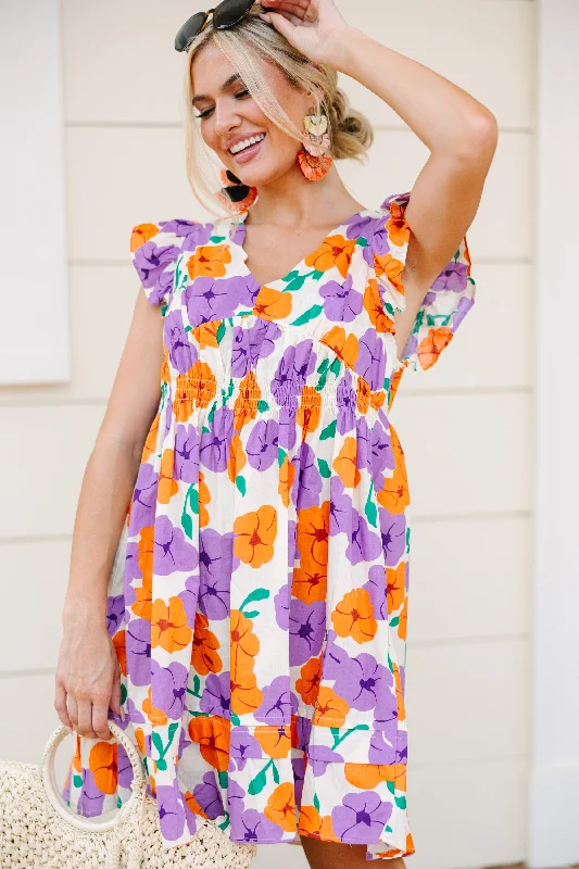 All For You Orange Floral Midi Dress Flared Midi Skirt