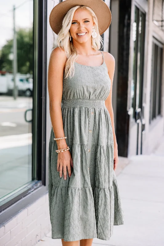 Going On A Picnic Olive Green Lace Midi Dress Button-down Midi Skirt