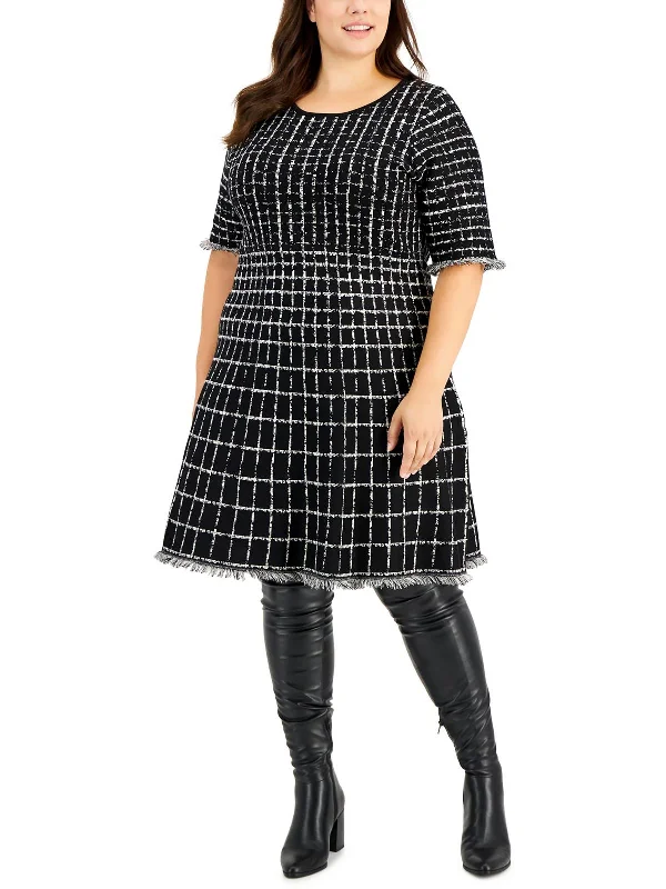 Plus Womens Pattern Knee Sweaterdress Oversized Knit Dress