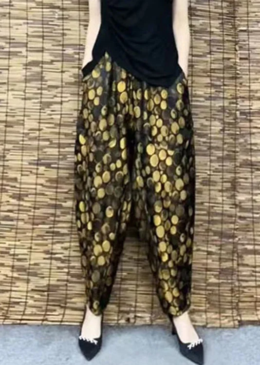 DIY Yellow Pockets Print Elastic Waist Harem Pants Summer TQ1001