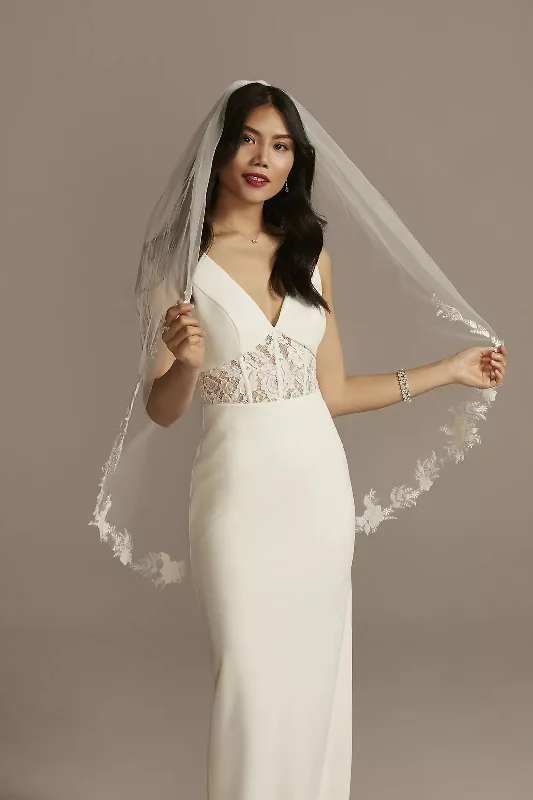 David's Bridal Cutout Lace Edge Mid-length Veil with Sequins V618 Backless Sequin Dress