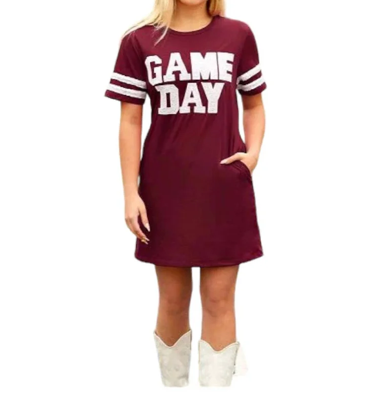 Game Day Sequin Tee Shirt Dress In Maroon Glam Sequin Dress