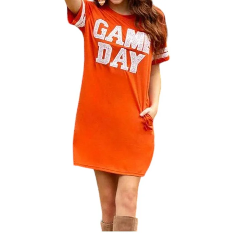 Game Day Sequin Tee Shirt Dress In Orange Sequin Dress Shine