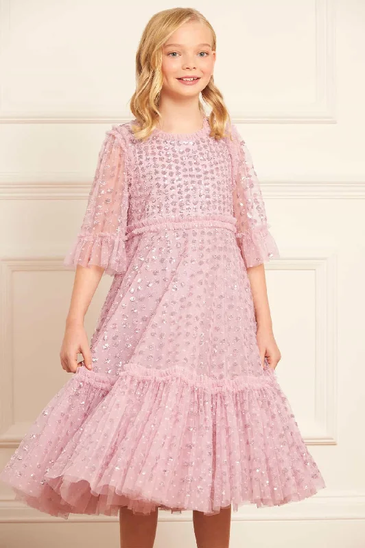 Raindrop Sequin Kids Dress Off-shoulder Sequin