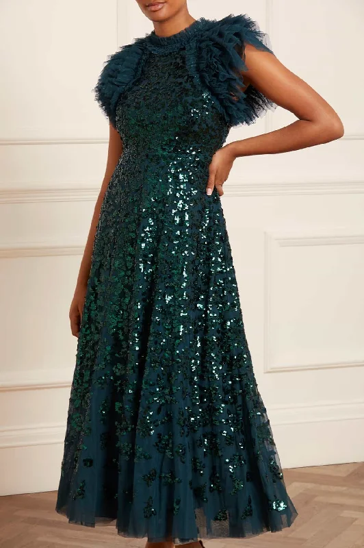 Sequin Rose Ankle Gown Bright Sequin Dress