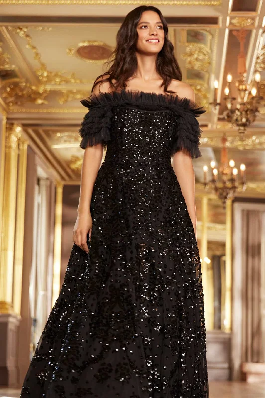 Sequin Wreath Off-Shoulder Gown Lush Sequin Dress