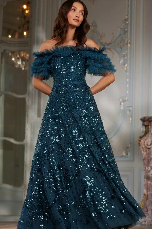 Sequin Wreath Off-Shoulder Gown Sequin Dress Twist