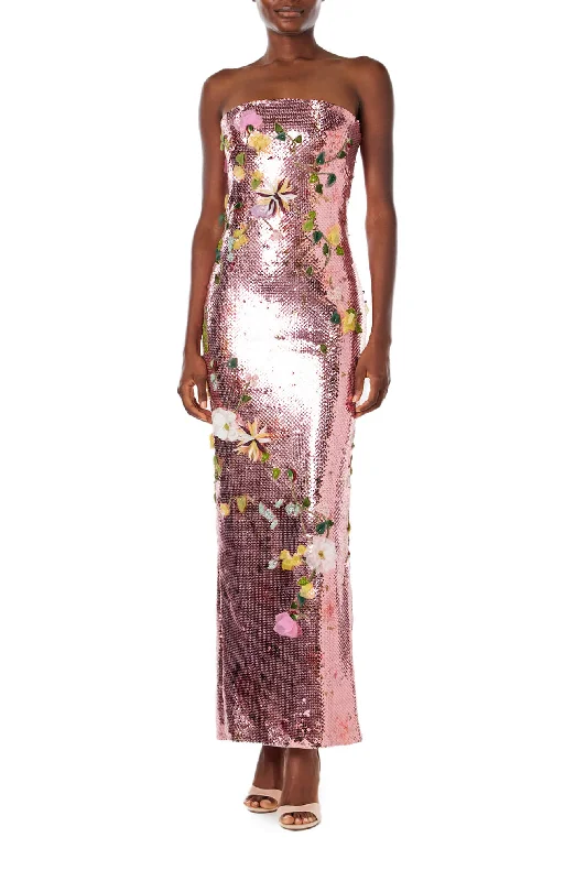 Strapless Embroidered Sequin Gown Sleek Sequin Dress