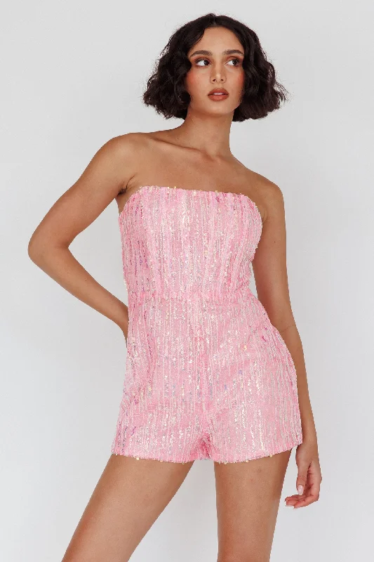 Wild Dreams Strapless Sequin Romper Pink Sequin Wrap Dress