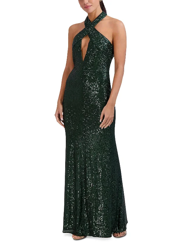 Womens Halter Sequined Evening Dress Black Sequin Dress